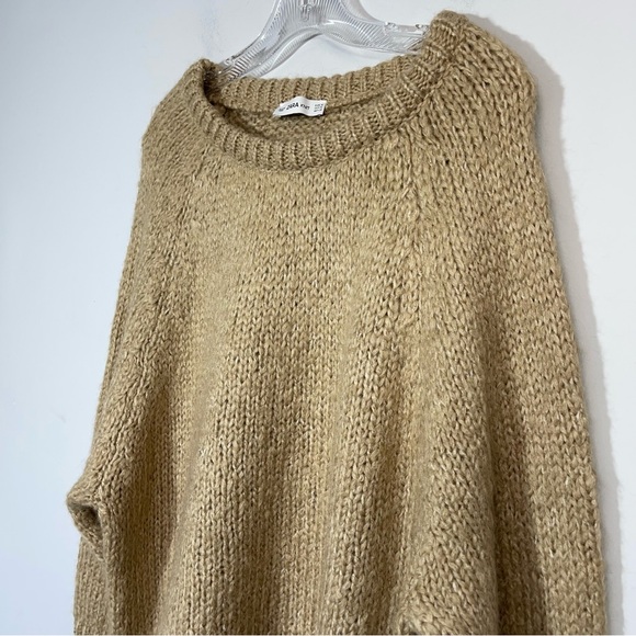 ZARA Chunky Open Knit Cropped Slouchy Boxy Sweater Round Neck Wool Mohair Blend - Picture 9 of 16